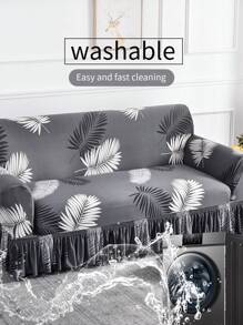 1pc Soft Elastic Print Sofa Cover, Slipcover For Single, Loveseat, 3-Seater, 4-Seater Sofa, Made Of Milk Silk, Non-Slip, Suitable For All Seasons - Dark Grey - View 7
