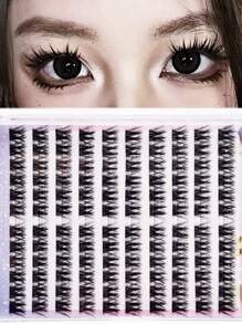 60 grupos/10 filas de pestañas postizas de conejo de nueve colas sin pegamento para gatos de cara grande, pestañas de zorro de nueve colas autoadhesivas y segmentadas, una herramienta de maquillaje indispensable para viajar