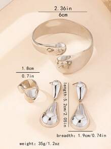 1 Set Gelang, Cincin & Anting Liontin Berbentuk Tetesan dengan Motif Geometris Vintage yang Berlebihan untuk Wanita - Perak - View 3