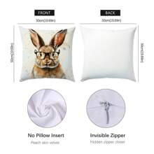 1pc Vintage Glasses Rabbit Pattern Decorative Pillow Cover, Single-Sided Peach Velvet Fabric, 45*45cm/50*50cm Cushion Cover For Modern Sofa, Living Room Decor, Gift