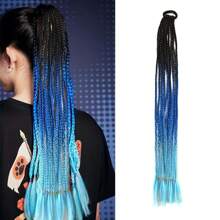 Colored Braids Hair Extensions With Rubber Bands Rainbow Braided Synthetic Hairpieces Ponytail Hair Accessories For Women Girls Daily Party Highlights Cosplay Dress Up Music Festival Use(24Inch)