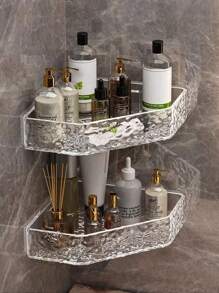 1 Piece Glacier Textured Wall Shelf For Bathroom; Corner Shelf For Shower Without Perforation Required For Bathroom; Storage Shelf Above Toilets; Organizer Of Makeup And Skin Care For The Sink; Wall Storage Shelf For Kitchen Decoration, Bathroom, Autumn Decoration,Birthday Decarations,New Year Gifts,Valentine's Day Gifts(Let It Sit For 24 Hours Before Use) - Transparent - View 1