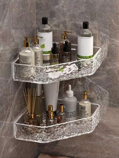 1 Piece Glacier Textured Wall Shelf For Bathroom; Corner Shelf For Shower Without Perforation Required For Bathroom; Storage Shelf Above Toilets; Organizer Of Makeup And Skin Care For The Sink; Wall Storage Shelf For Kitchen Decoration, Bathroom, Autumn Decoration,Birthday Decarations,New Year Gifts,Valentine's Day Gifts(Let It Sit For 24 Hours Before Use)