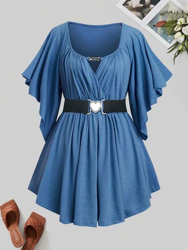Plus Size Casual Asymmetrical Waist Belt Dress
