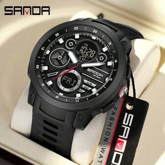 SANDA. Reloj de cuarzo digital LED SANDA con pantalla para hombres, estilo G, a prueba de golpes, militar, con cuenta atrás, deportivo, con correa de silicona, multifuncional, cronógrafo y resistente al agua, reloj digital LED para hombre