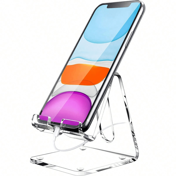 1 pieza Soporte ajustable de acrílico para teléfono celular, soporte multifuncional para teléfono y tableta, accesorio de escritorio para oficina y hogar, soporte de escritorio para teléfono compatible con teléfonos 16 15 14 13 12 11 Pro Xs Xs Max Xr X 8, Switch y todos los teléfonos, accesorios de escritorio de oficina y vuelta al colegio