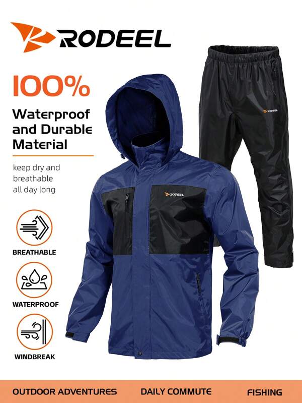 RODEEL Ensemble imperméable avec capuche et pantalon pour homme pour les activités extérieures, randonnée, cyclisme, pêche, style extérieur