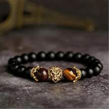 Natural Crystal Crown Lion Head Bracelet Luxury Tiger Eye Stone Bead Bracelets Jewelry