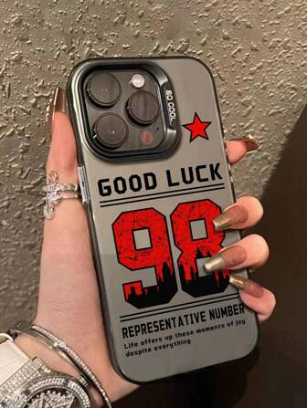 标语 1 个红色幸运数字 98 图案防震防滑手机壳，适用于 iPhone 16/11/13/15/15 Plus/15 Pro/15 Pro Max/12/14 Pro Max/XS/XR/11 Pro/11 Pro Max/12 Pro/12 Pro Max/13 Pro/13 Pro Max/14 Pro/14 Plus/7/8 Plus