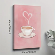 1pc Framed Canvas Poster, Pink Coffee Heart Wall Art Canvas Paintings, Ideal Gift For Bedroom Living Room Corridor, Wall Art, Room Decoration - 彩色 - 查看 10