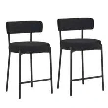 Fumahaus Set Of 2 Black Furry Bar Stool With Metal Black Frame Modern Sherpa Upholstered Dining Chairs With Padded Seat Industrial Counter Stool For Home Bars Kitchens Cafes Lounges Luxurious Kitchen Chairs Room Decor.Black - 黑色 - 查看 6