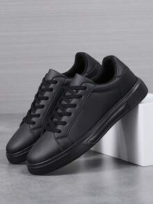 Sapatos masculinos plus size de verão, novos, respiráveis, casuais, brancos, tênis de lazer estilo coreano, versáteis e modernos para estudantes - Preto - Ver 1