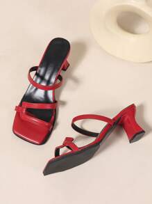 Summer Women High Heel Shoes, Retro Square Toe Strap Design High Heel Sandals, Fashionable Solid Color Chunky Heel Comfortable Slide Slippers