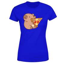 Capybara Eating Pizza T-Shirt Funny Women's Clothing Capybara - 藍色 - 查看 2