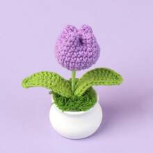 1pc Handmade Crocheted Yarn Simulation Tulip Potted Plant, Round Cute Woven Yarn Tulip, 1 Double Headed Stamen, 1 Triple Headed Flower Bud, Desktop, Car, Office, Home Decoration, Small Gift, Can Be Given To Family, Friends, Classmates, Birthdays, Teachers, Souvenirs, Night Market Camping Parties, Scenic Spots Easter