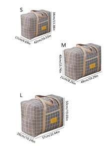 1pc Plaid Pattern Clothes Storage Bag, Polyester Luggage Packing Organizer For Travel Decorations Decor Festival Decor Room Decor Home Decor Bed Room Decor Dress Pants Shoes Jeans Boots Skirt Bedroom, Organizer, Home Storage, White T Shirt Women, Black Pants Women, Ladies Winter Clothes, Dress, - Grey - View 3