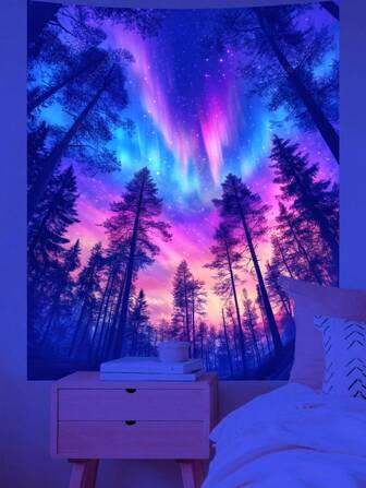 极光森林 UV 反应挂毯巫术嬉皮士壁挂波西米亚曼陀罗艺术美学房间墙壁装饰天花板装饰