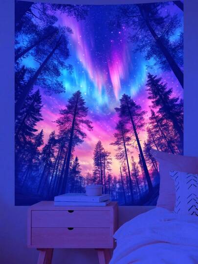 极光森林 UV 反应挂毯巫术嬉皮士壁挂波西米亚曼陀罗艺术美学房间墙壁装饰天花板装饰