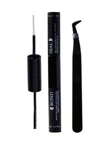 Cola e Selante de Cílios 10ml, Cola de Cílios Individuais Supermáxima Fixação e Removedor de Cola de Cílios 5ml, Kit de Pinças