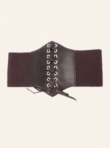 1 件女士咖啡色 PU 方形孔眼束身衣腰带，复古风格百搭束腰配件 - 咖啡棕 - 查看 3