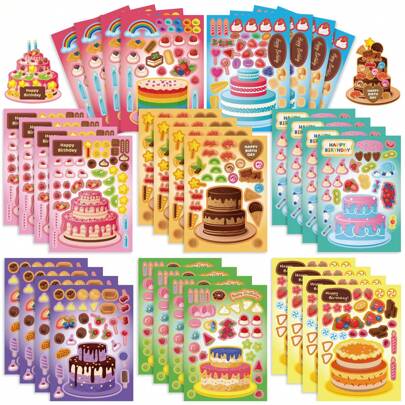 8/16pcs Sweet Dessert Cake Puzzle Stickers, Fruit Cake DIY Dress Up Sticker Decals, Holiday Party Gift Bag Filler Stickers, Birthday Gift Craft Sticker