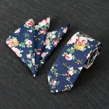 2pcs Set, Men's Floral Printed Tie, Soft Fabric Flower Pattern Tie And Pocket Square Combo, Suitable As Men's Gift For Wedding, Groom, Groomsman, Wedding Photo Shoot, Date Night, Formal Dinner - Two-piece Set - View 25