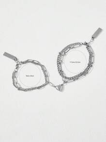 Andkiss Fashionable And Popular Men's Stainless Steel 2Pcs Couple Heart Charm Layered Magnetic Bracelet For Jewelry Gift And For A Stylish Look Matching Bracelets - Silver - View 5