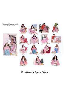 1 Pacote de 30 Peças de Adesivos Decorativos de Menina Artística em PET para Scrapbooking, Artesanato DIY, Álbum de Fotos, Planejador, Suprimentos Escolares, Volta às Aulas