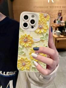 Funda de teléfono 1 pieza modelo Manzana Margarita con estampado de girasol y luna mate resistente a golpes de TPU compatible con iPhone 16/15 Pro Max, Galaxy