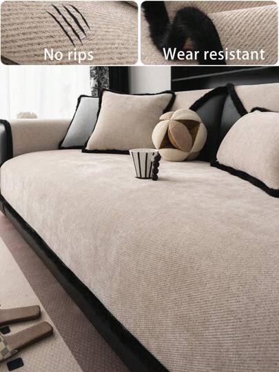 1 件简约纯色雪尼尔沙发套，四季通用防滑防尘沙发保护套，宠物友好，适用于卧室、办公室、客厅、家居装饰，适合各种沙发类型（扶手椅、双人沙发、3 座、4 座、组合式）沙发套沙发套房间装饰客厅装饰