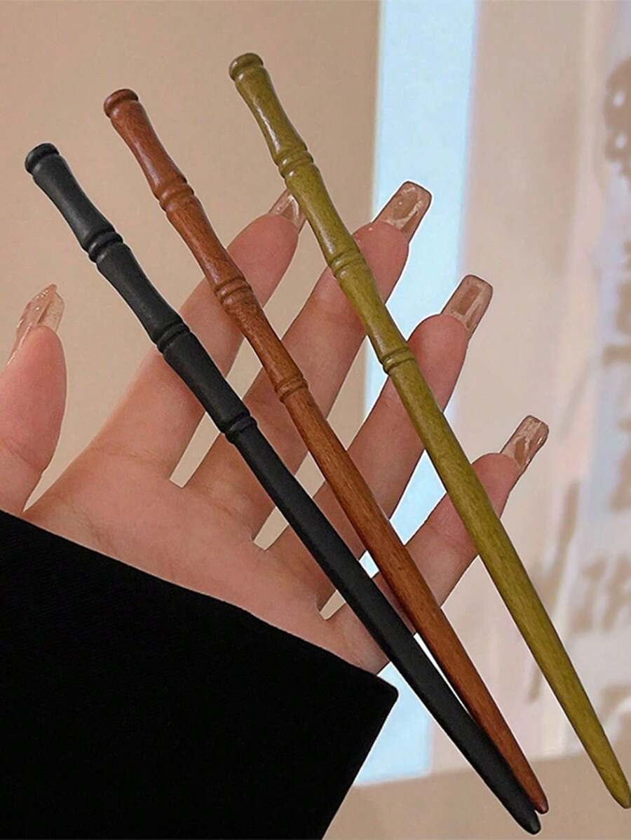 3 件装女士中国风优雅木竹发夹，传统红色发夹，经典高端复古装饰发夹，适合日常汉服、旗袍装 - 彩色 - 查看 1