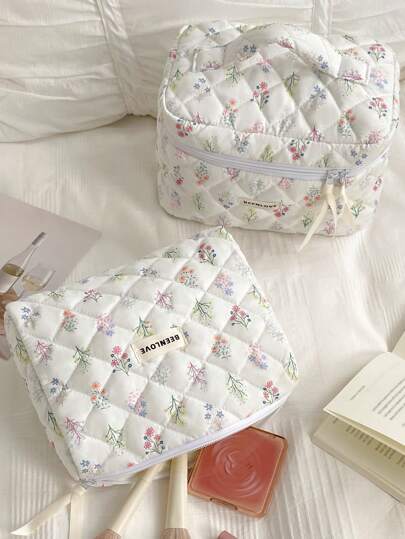1 stuk multifunctionele cosmetische tas met bloemenprint, modieuze casual make-uptas met grote capaciteit en ritssluiting, draagbare make-upkwastenhouder, reisorganizer, bohemian, essentieel voor vakantie, etui, make-uptasje, reisaccessoire