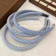 1pc Blue Plaid/Twill Fabric Headband For Women
