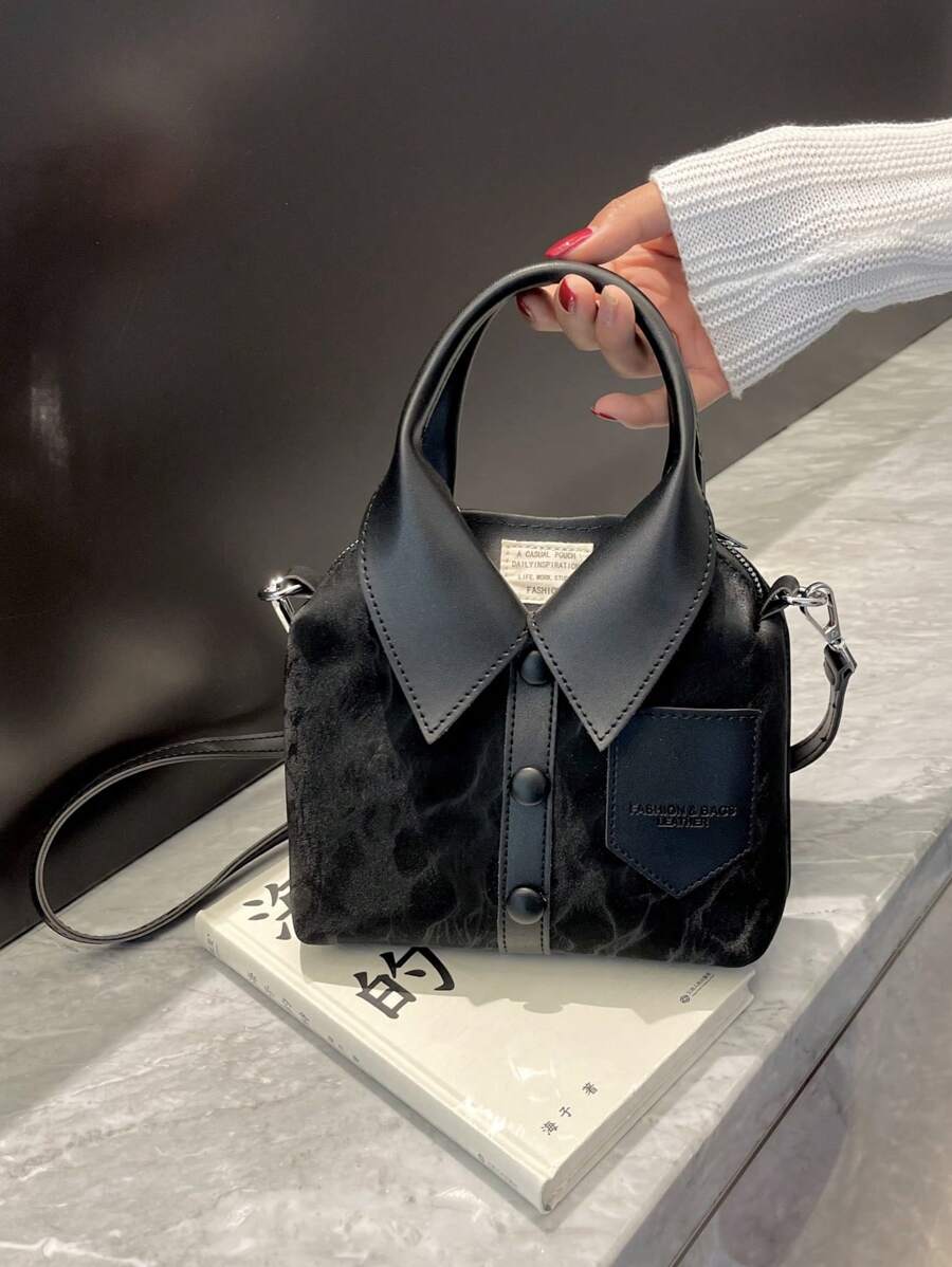 1 件包，异形包，PU 面料，长肩带单肩包挎包，火辣女孩风格，服装包独特时尚女士手提包，简约衬衫设计，小方形斜挎包 - 黑色 - 查看 1