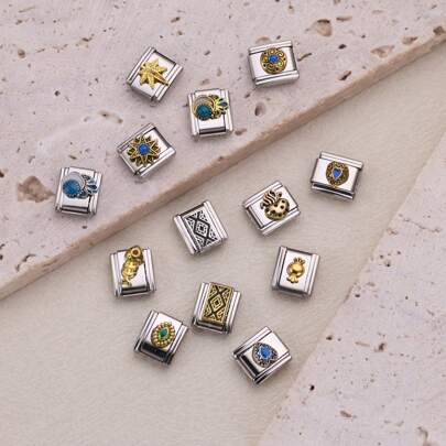 1PC Stainless Steel Italian Module Bracelet Components, With Retro Style Accessories, DIY Making Jewelry For Bracelet Necklaces, Can Be Freely Matched With Different Styles