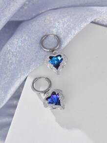 1 Pair Fashionable High-End Marine Blue Zirconia Heart Shaped Wings Pendant Earrings Ladies Niche Design Party Everyday Jewelry