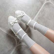 2025 Spring/Autumn New Sweet Bow High Heels Thick Heel Women's Shoes Lace Fairy Style Single Shoes Pink Waterproof Platform Single Shoes Jane Women's Shoes Lolita Single Shoes - 白色 - 查看 8