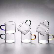 Juego de 6 piezas/12 piezas Vasos de vidrio transparentes con mango de colores, con resistencia a altas y bajas temperaturas, aptos para uso doméstico, oficina, KTV, tomar té, agua, bebidas, café concentrado y talla grande.