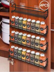 2 件/4 件简约纯色香料罐架，厨房储物架 - 黑色 - 查看 3