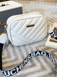 Iron Plate Diamond Pattern Shoulder Bag, New Solid Color Embroidered Cross-Body Bag, Simple & Chic Commuting Square Handbag