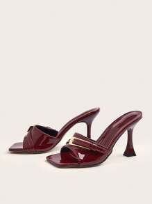 Wine Red Metallic Buckle Detail Thin Heel Stilettos High Heeled Sandals For Women