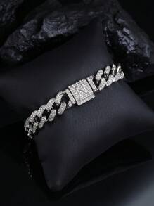 1pc Shiny Cuban Link Letter Bracelet, Fully Paved With Rhinestones, Unisex Hip-Hop Style Multi-Layer Plated, Perfect Gift For Valentine's Day/Anniversary/Birthday/Mother's Day/Father's Day - A - View 25