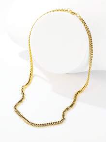 ZG YING ZHOU ZGYZ 1pc Fashionable Stainless Steel Miami 18K Gold Plated Round Curb Chain, Cuban Link, Snake Bone Chain, Figaro Chain Combination Necklace, Unisex Daily Wear Jewelry