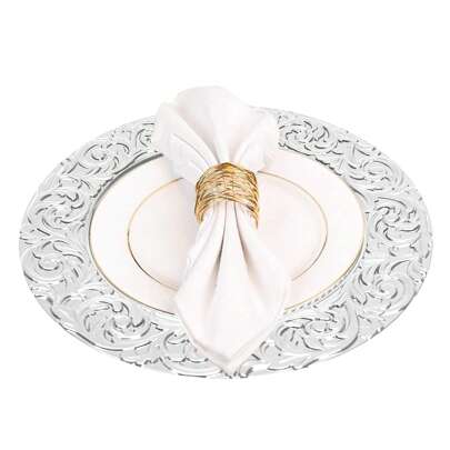 100Pcs Antique Charger Plates Bulk,Dinnerware  13'' Plastic Embossed Dinner Plate Chargers Round Floral Plates For Wedding Decorative Chargers For Table Dinner Kitchen Party Decoration