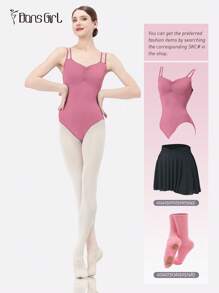DonsGirl 1 Piece Women's Ballet Leotard With Double Straps - Corset Back & Cross Tie Design, Tight-Fitting For Dance/Gymnastics/Yoga, Performance Costume - 乾枯玫瑰色 - 查看 3