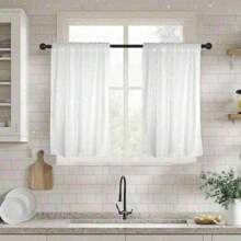 2 Panel 28"X40" Easter Bunny Semi-Sheer Curtains, Woven Polyester Valance With Tulip And Easter Egg Design, Durable Hanging Ornaments For Bedroom & Living Spaces