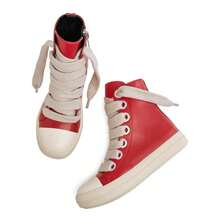Men's High Top Canvas Shoes With Thick Straps, Fashionable Platform - Đỏ - Xem 5
