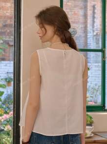 Simple Retro Dames Zomer Ronde Hals Kleur-Block Romantisch Elegant Vintage Losse Casual Mouwloze Tanktop