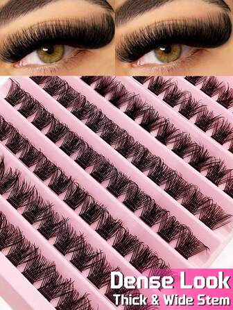 120 piezas Racimos de pestañas individuales con rizo D, tallo ancho de 8-16mm, kit de extensión de pestañas individuales extra gruesas, esponjosas y de aspecto natural, reutilizables para uso personal en casa o en movimiento para la vida diaria, bodas, citas, fiestas, viajes y días de primavera. Racimos de pestañas, pestañas individuales, pestañas postizas.