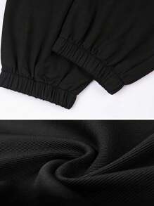 Patrón impreso Pantalones de chándal para hombres, pantalones rectos, impresión de letras - Negro - Ver 2